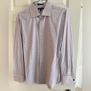 Brandini Men’s Lavender/Black Check dress shirt with cuffs - size Large.